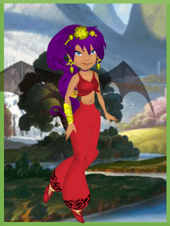 Shantae, a great dancer! She can turn into a bat, hence the wings. Shantae, a great dancer! She can turn into a bat, hence the wings.