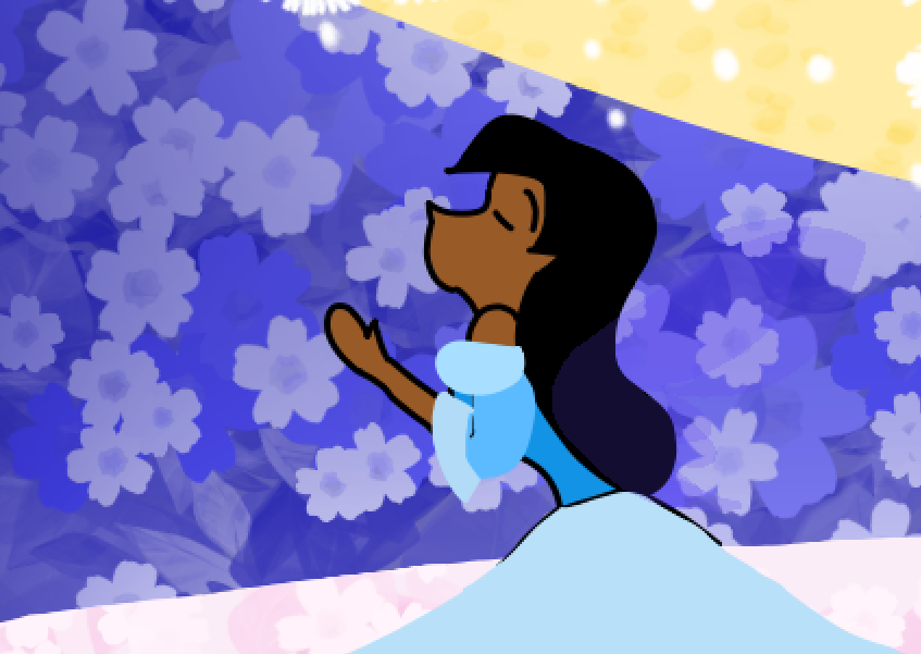 Ginkgo sniffing the flowers.png