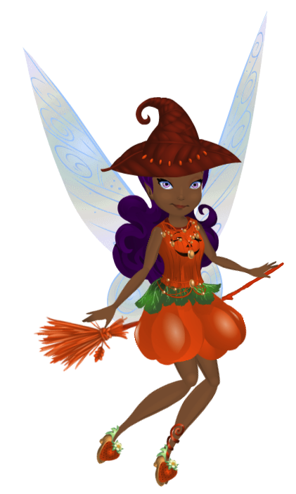 Sil riding her pumpkin witch broom.png